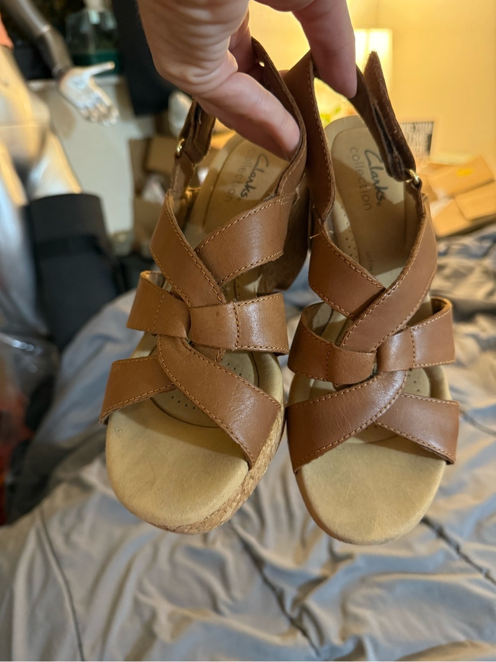 Clarks Brown Leather Crisscross Slingback Sandals - Picture 10 of 12